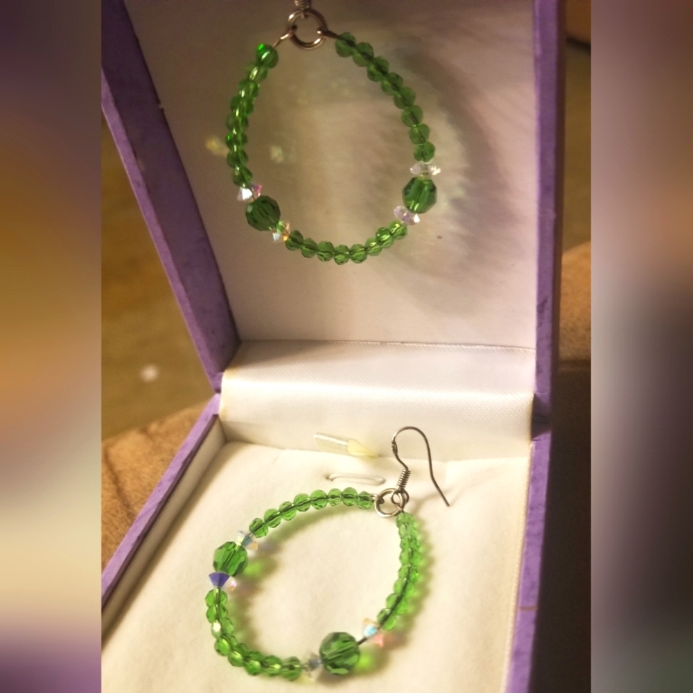 Swarovski Crystal Handmade Hoop Earrings. Sterling Hooks Patrick Green blingy